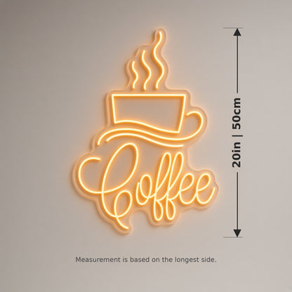 Coffee Steaming Cup Swirl for Coffee Shop Wall LED Neon Sign - size guide