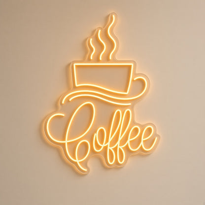 Coffee Steaming Cup Swirl for Coffee Shop Wall LED Neon Sign - natural light view