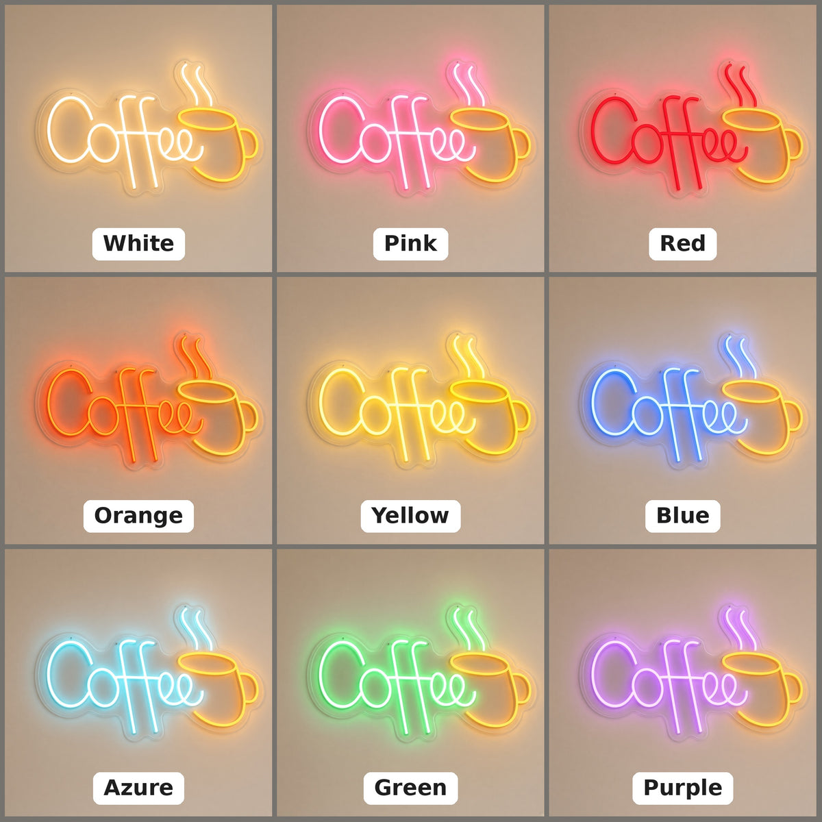 Coffee Steaming Mug for Kitchen Cafe LED Neon Sign - nine-color grid