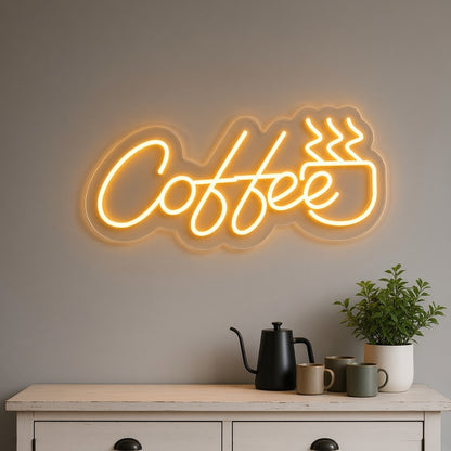 Coffee with Steaming Cup Coffee Bar Decor LED Neon Sign - lifestyle view