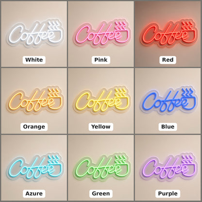 Coffee with Steaming Cup Coffee Bar Decor LED Neon Sign - nine-color grid