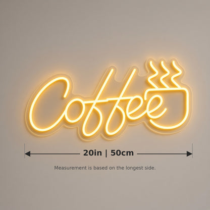 Coffee Steaming Mug for Coffee Bar Kitchen Wall LED Neon Sign - size guide