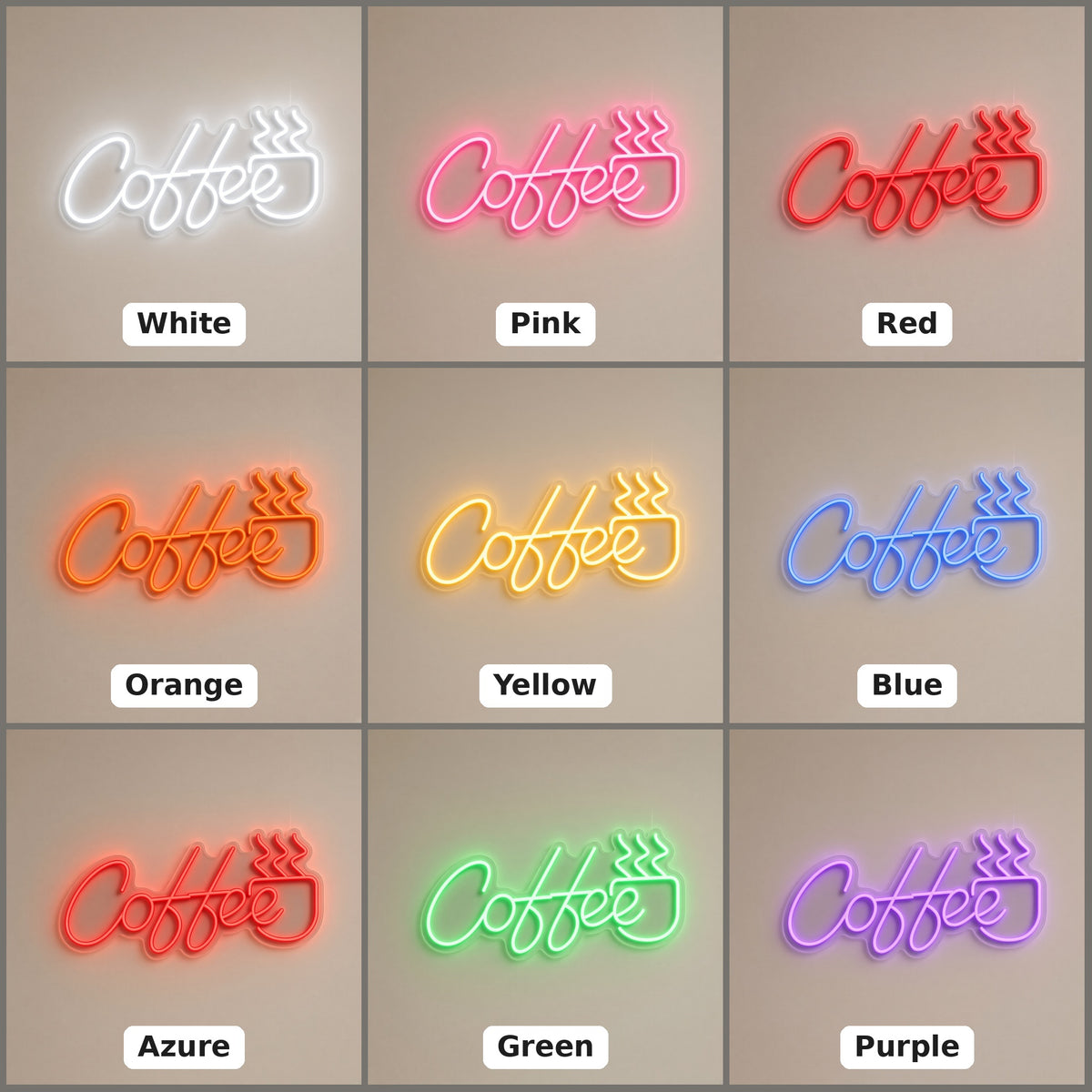 Coffee Steaming Mug for Coffee Bar Kitchen Wall LED Neon Sign - nine-color grid