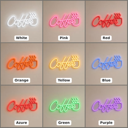 Coffee Steaming Mug for Coffee Bar Kitchen Wall LED Neon Sign - nine-color grid