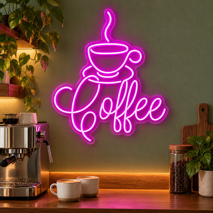 Coffee Steaming Cup LED Neon Sign - advertising view