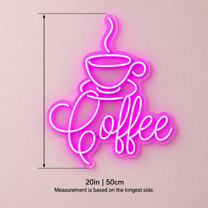 Coffee Steaming Cup LED Neon Sign - size guide