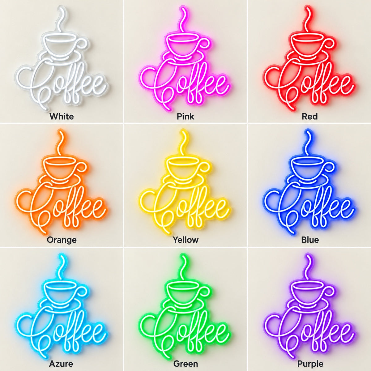 Coffee Steaming Cup LED Neon Sign - nine-color grid