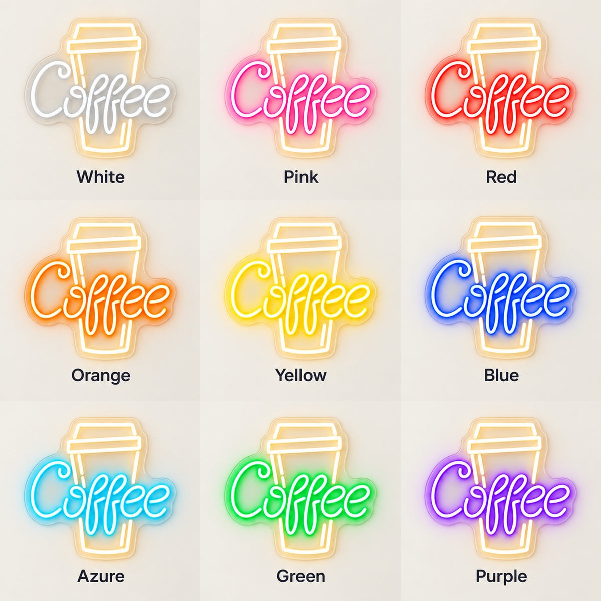 Coffee Takeaway Cup LED Neon Sign - nine-color grid