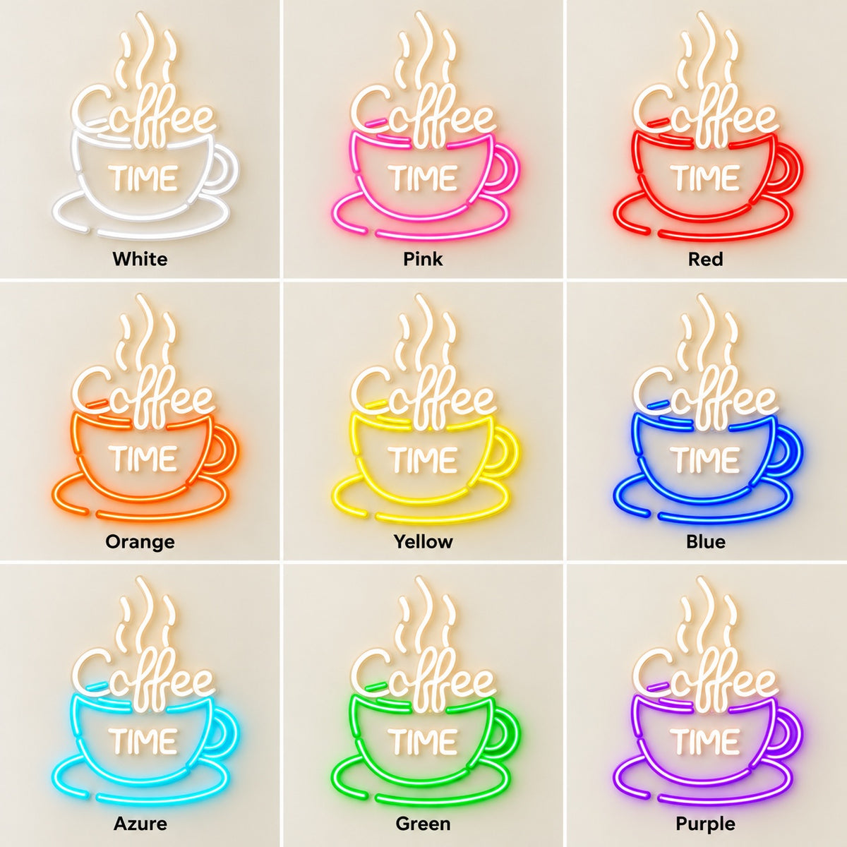 Coffee Time LED Neon Sign - nine-color grid
