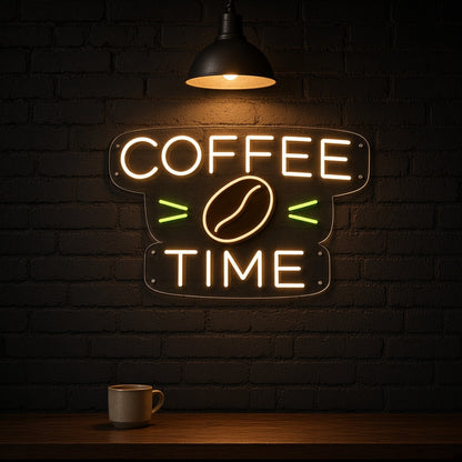 Coffee Time Brown Coffee Bean Letters for Cafe Kitchen LED Neon Sign - advertising view