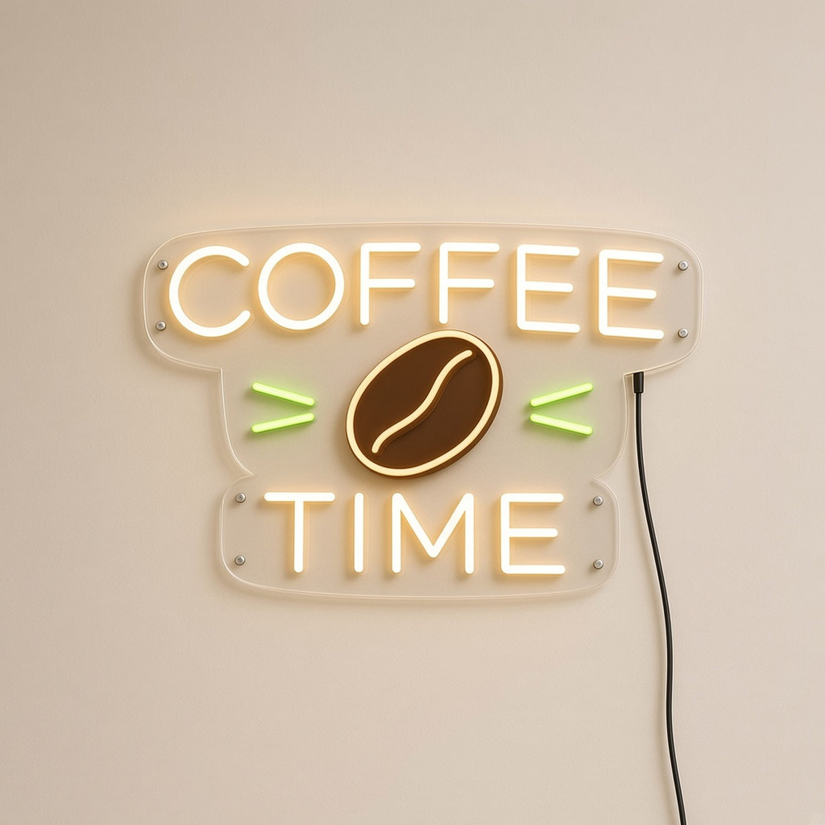 Coffee Time Brown Coffee Bean Letters for Cafe Kitchen LED Neon Sign - natural light view