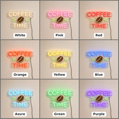 Coffee Time Brown Coffee Bean Letters for Cafe Kitchen LED Neon Sign - nine-color grid