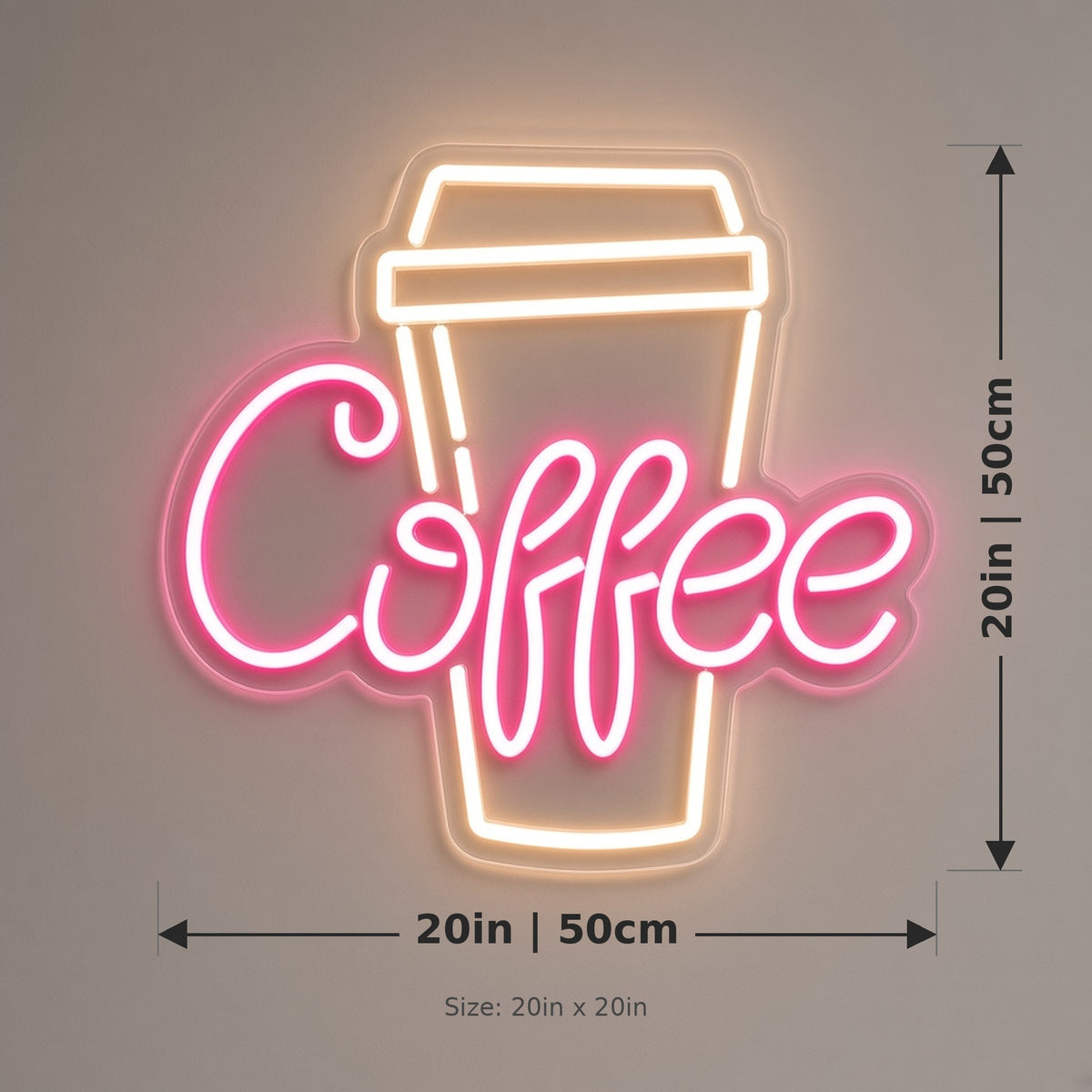 Coffee To Go Cup Cup for Cafe Counter LED Neon Sign - size guide
