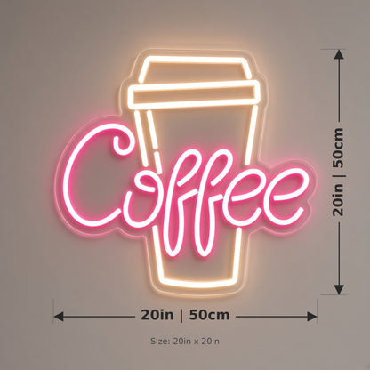 Coffee To Go Cup Cup for Cafe Counter LED Neon Sign - size guide