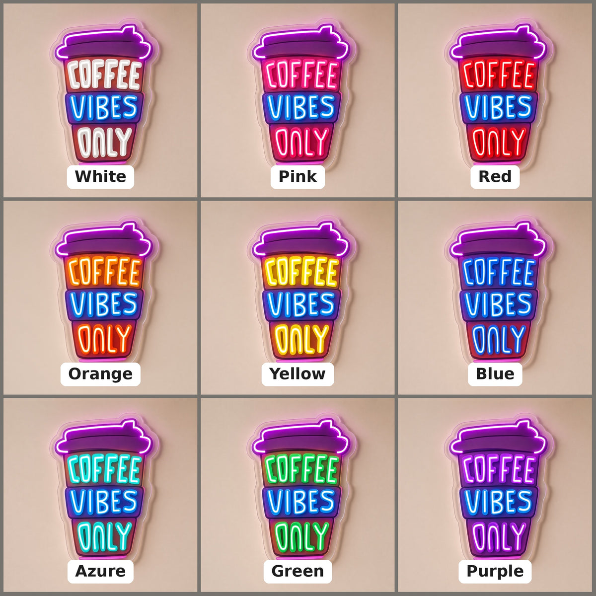 Coffee Vibes Only LED Neon Sign - nine-color grid