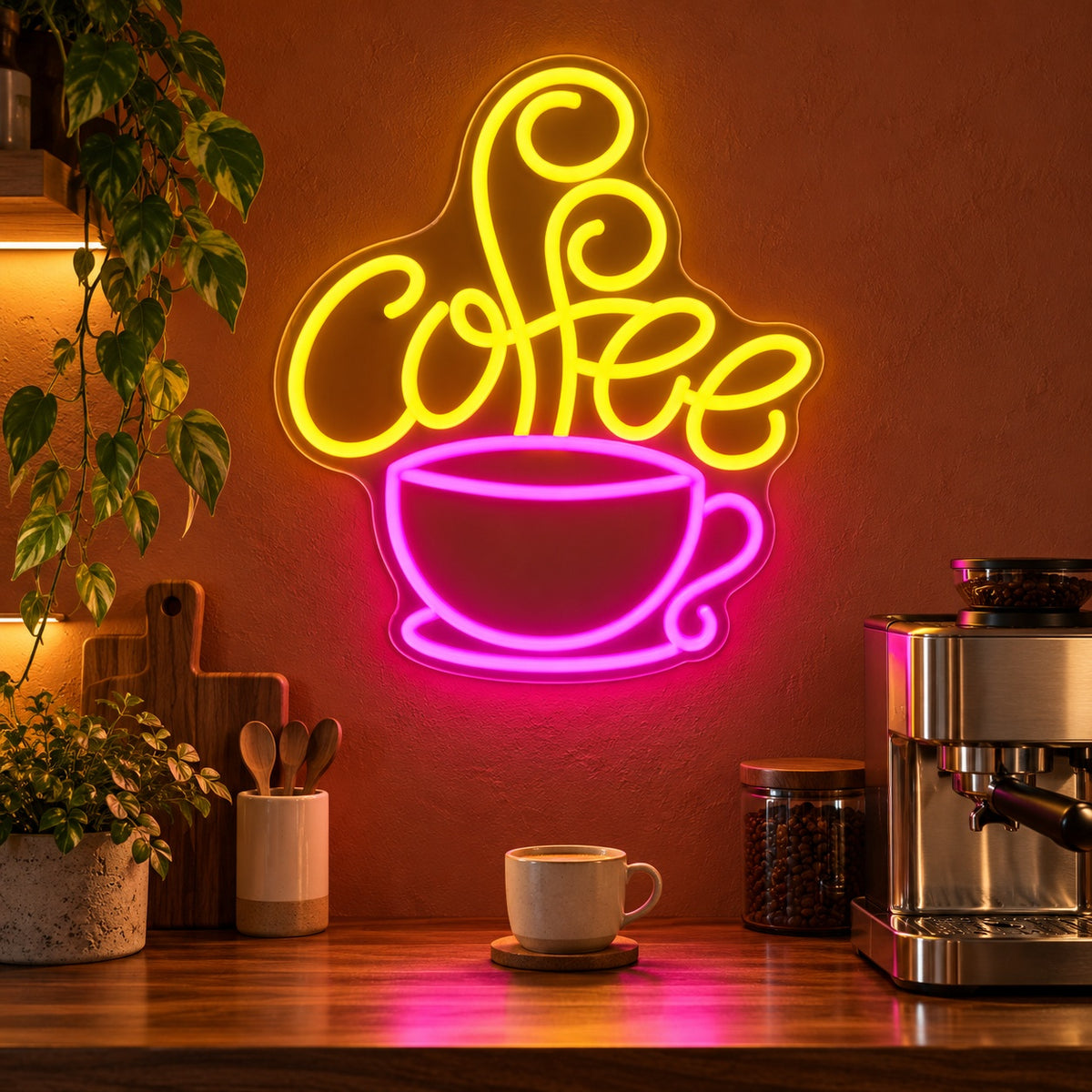Coffee Cup LED Neon Sign - advertising view