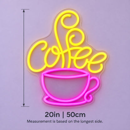 Coffee Cup LED Neon Sign - size guide