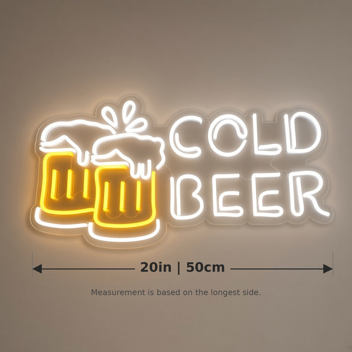 Cold Beer Clinking Beer Mugs Letters Light for Home Bar Pub LED Neon Sign - size guide