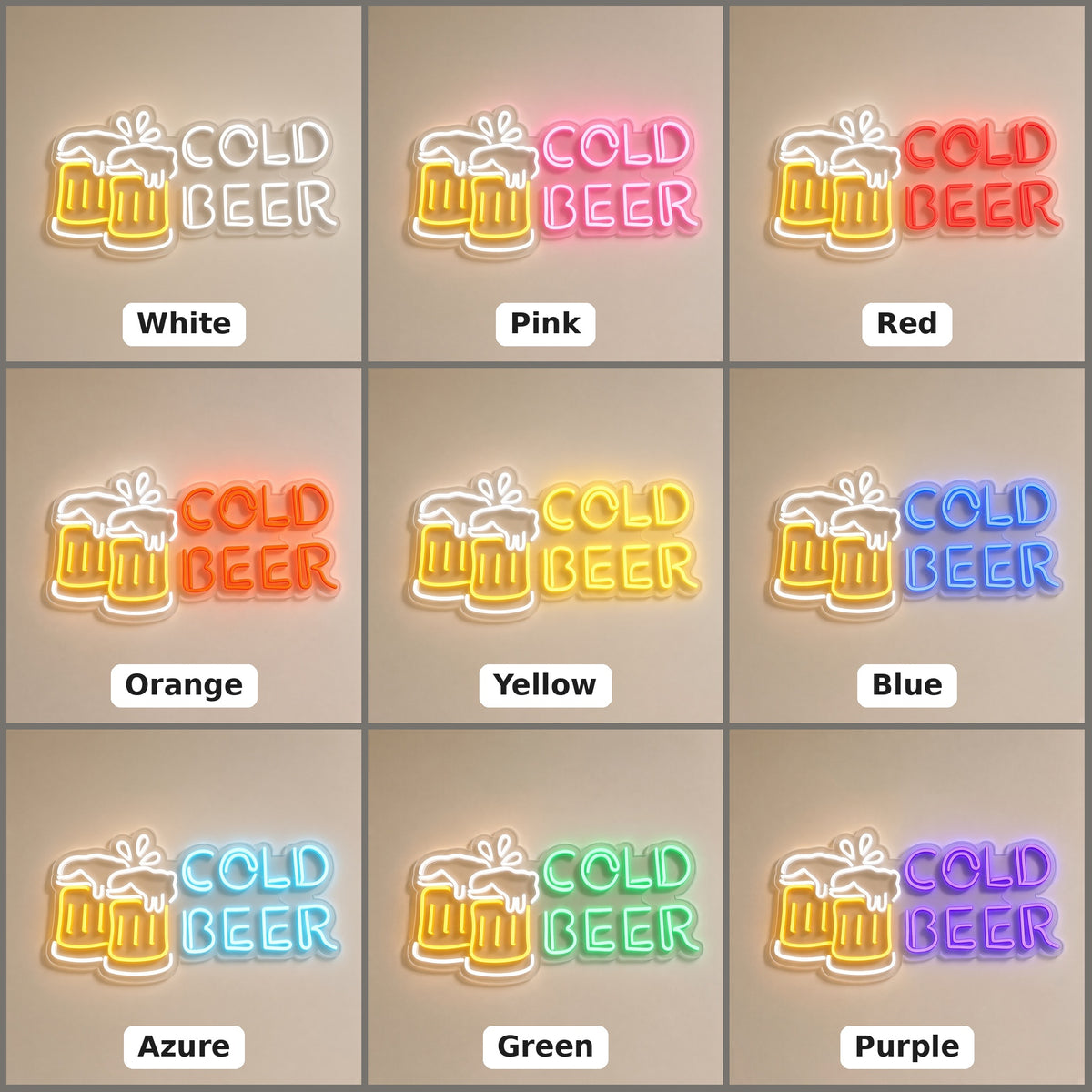 Cold Beer Clinking Beer Mugs Letters Light for Home Bar Pub LED Neon Sign - nine-color grid