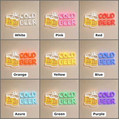 Cold Beer Clinking Beer Mugs Letters Light for Home Bar Pub LED Neon Sign - nine-color grid