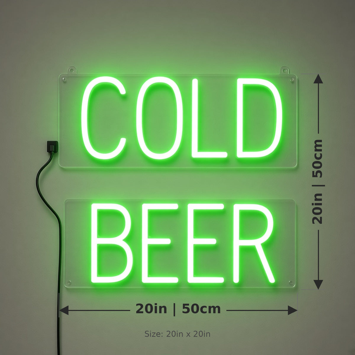 Cold Beer Two Panel Block Letters Light for Bar Pub Store LED Neon Sign - size guide