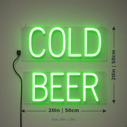 Cold Beer Two Panel Block Letters Light for Bar Pub Store LED Neon Sign - size guide