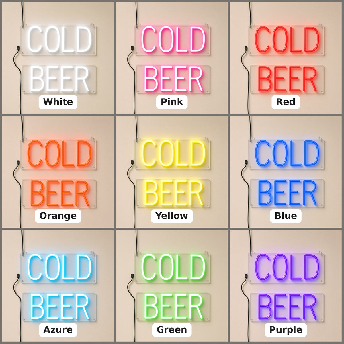 Cold Beer Two Panel Block Letters Light for Bar Pub Store LED Neon Sign - nine-color grid