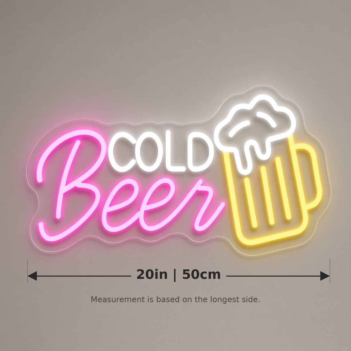 Cold Beer Foamy Mug Light for Home Bar Man Cave LED Neon Sign - size guide