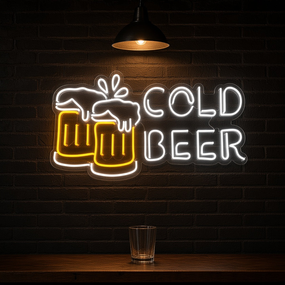 Cold Beer Letters Clinking Beer Mugs for Bar Man Cave LED Neon Sign - advertising view