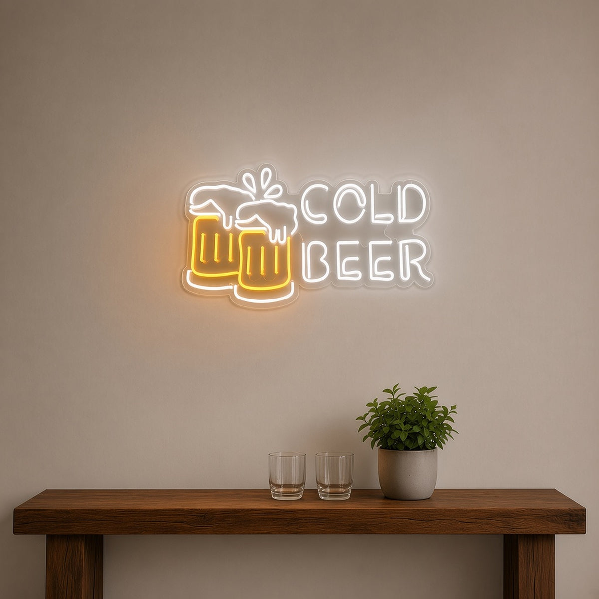 Cold Beer Letters Clinking Beer Mugs for Bar Man Cave LED Neon Sign - lifestyle view