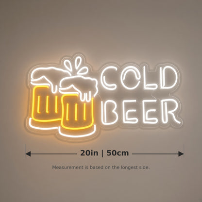 Cold Beer Letters Clinking Beer Mugs for Bar Man Cave LED Neon Sign - size guide
