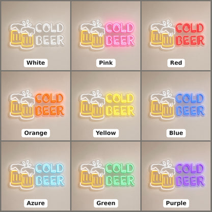 Cold Beer Letters Clinking Beer Mugs for Bar Man Cave LED Neon Sign - nine-color grid
