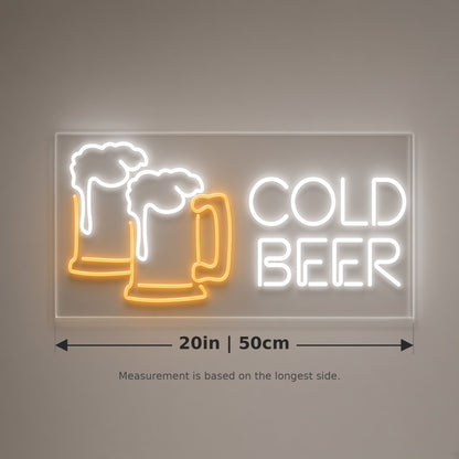 Cold Beer Two Frothy Mugs Letters for Man Cave Pub Bar LED Neon Sign - size guide