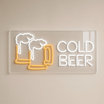 Cold Beer Two Frothy Mugs Letters for Man Cave Pub Bar LED Neon Sign - natural light view