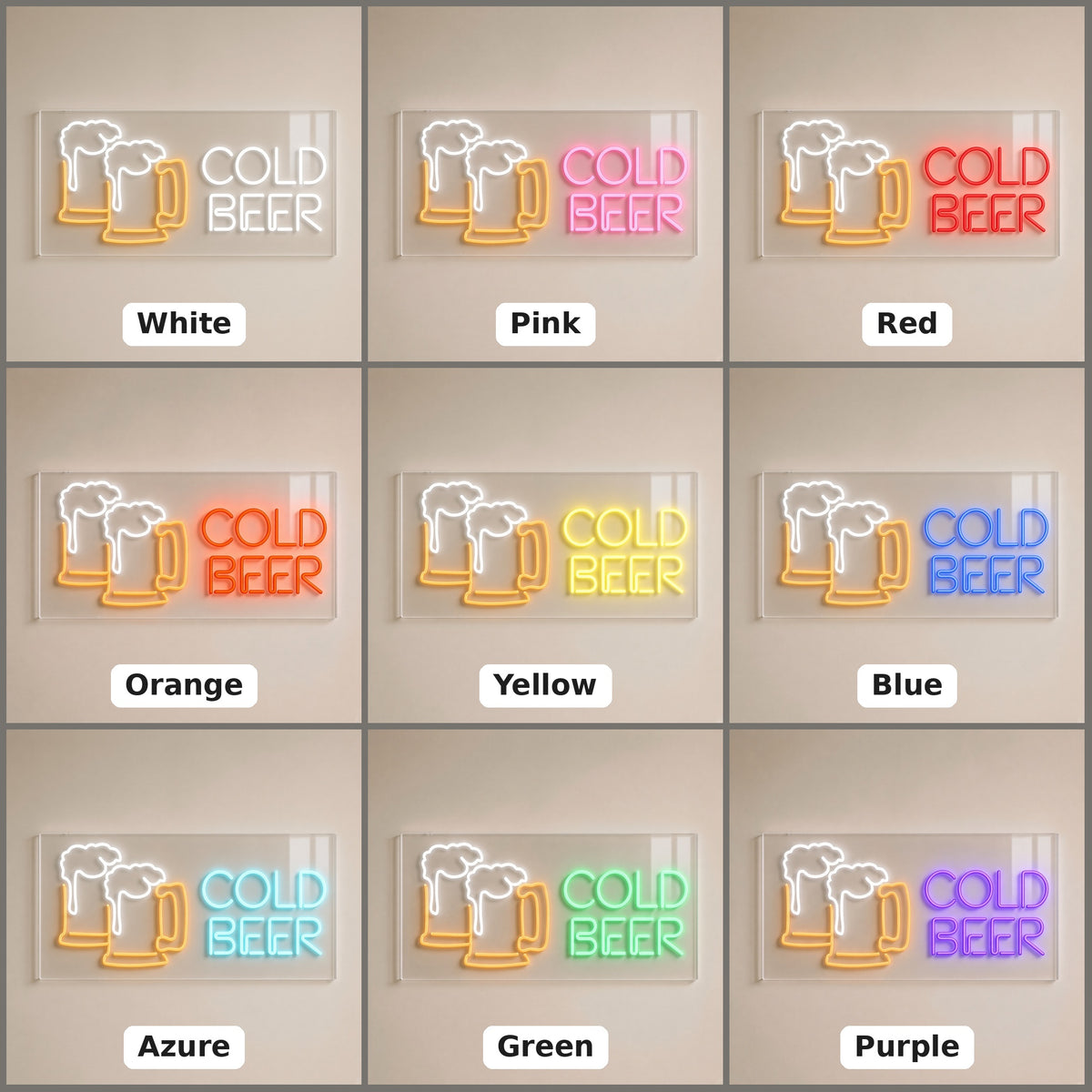Cold Beer Two Frothy Mugs Letters for Man Cave Pub Bar LED Neon Sign - nine-color grid