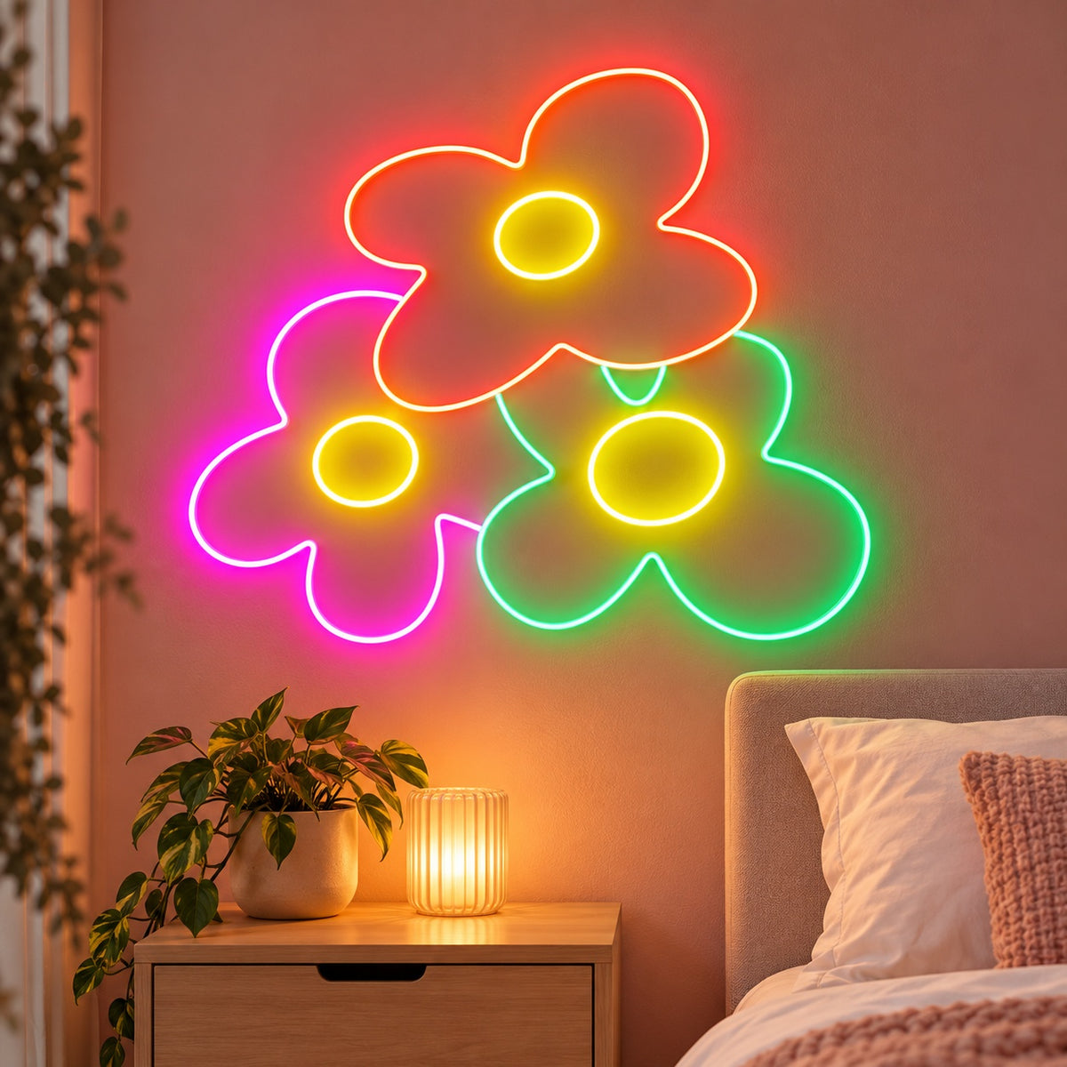 Colorful Flower Trio LED Neon Sign - advertising view