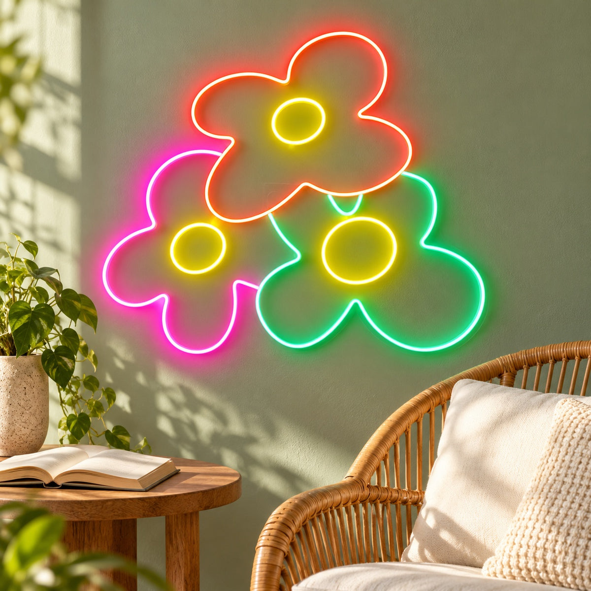 Colorful Flower Trio LED Neon Sign - lifestyle view