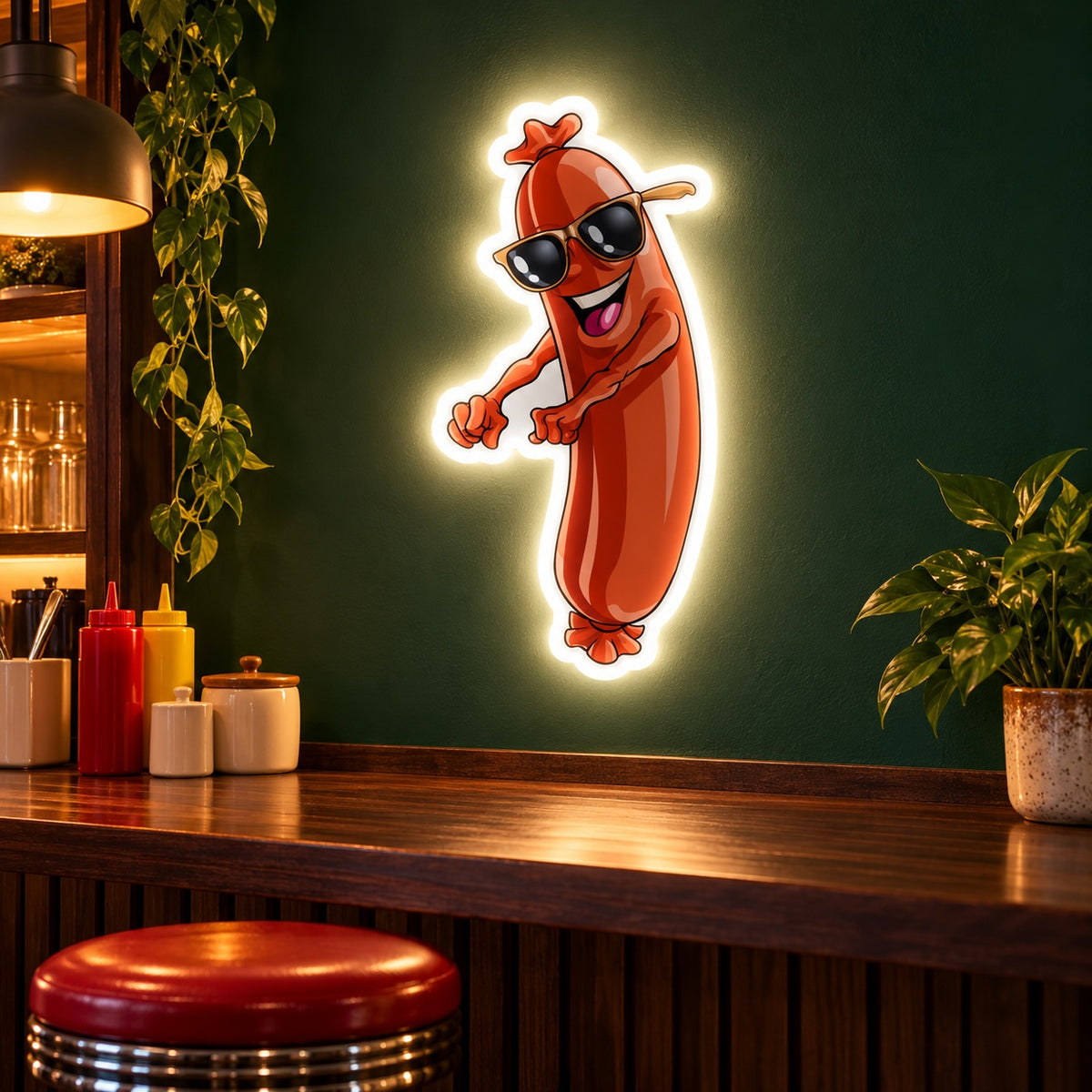 Cool Sausage Character LED Neon Sign - advertising view