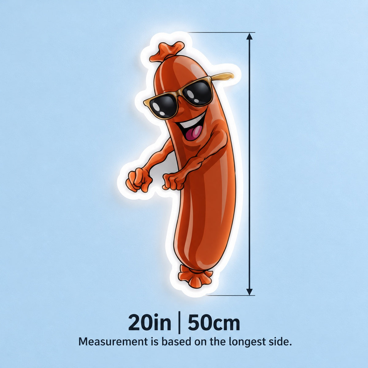 Cool Sausage Character LED Neon Sign - size guide