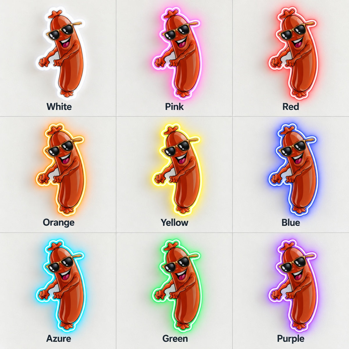 Cool Sausage Character LED Neon Sign - nine-color grid
