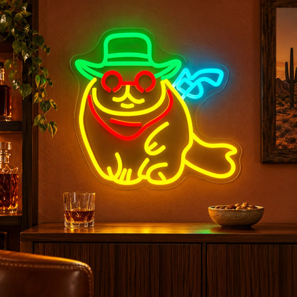 Cowboy Beaver with Bandana LED Neon Sign - advertising view