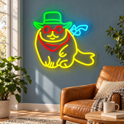 Cowboy Beaver with Bandana LED Neon Sign - lifestyle view