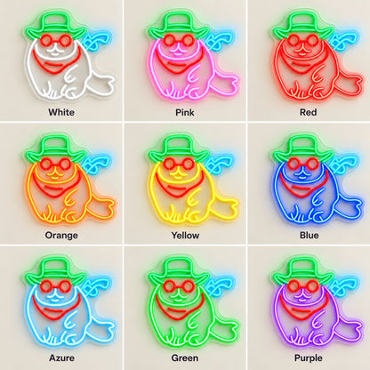 Cowboy Beaver with Bandana LED Neon Sign - nine-color grid
