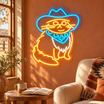Cowboy Cat with Bandana LED Neon Sign - lifestyle view