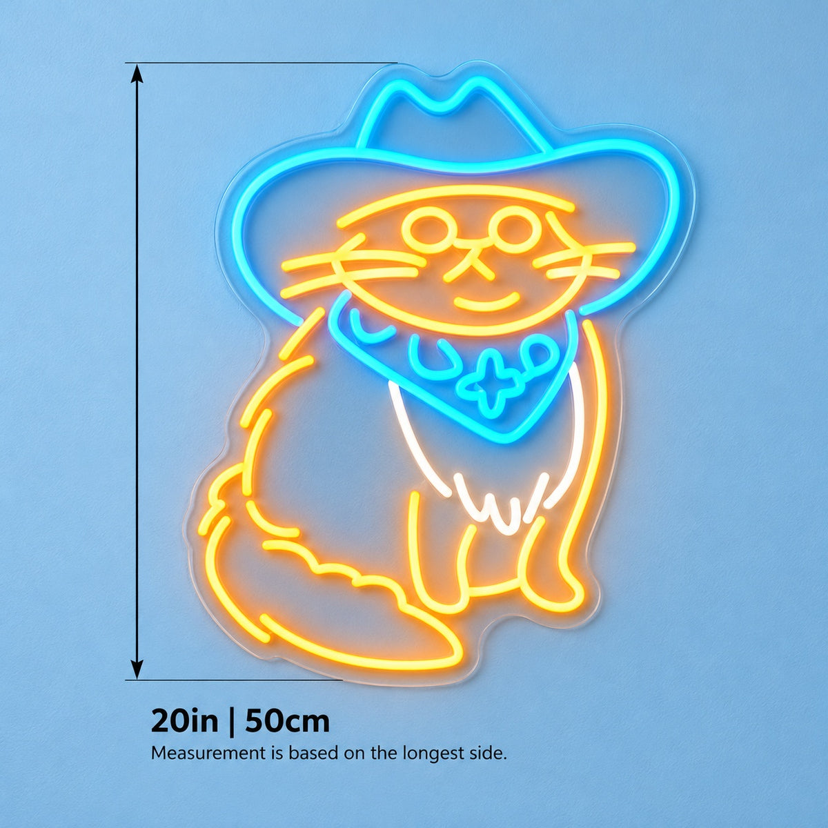 Cowboy Cat with Bandana LED Neon Sign - size guide