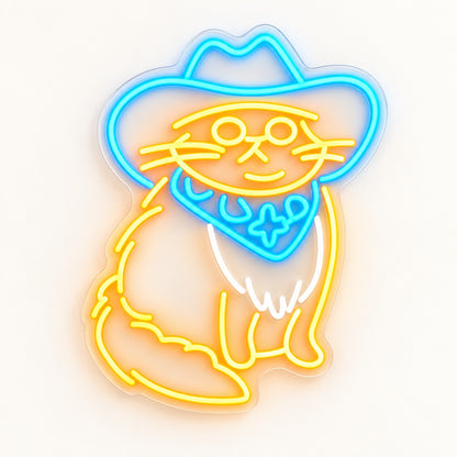Cowboy Cat with Bandana LED Neon Sign - natural light view