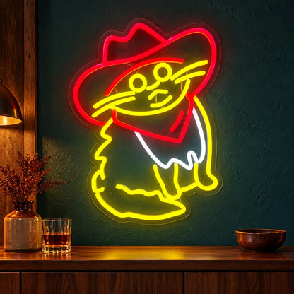 Cowboy Cat with Bandana LED Neon Sign - advertising view