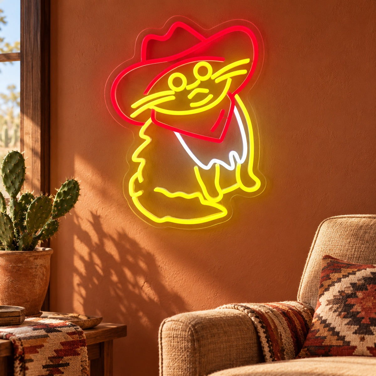 Cowboy Cat with Bandana LED Neon Sign - lifestyle view