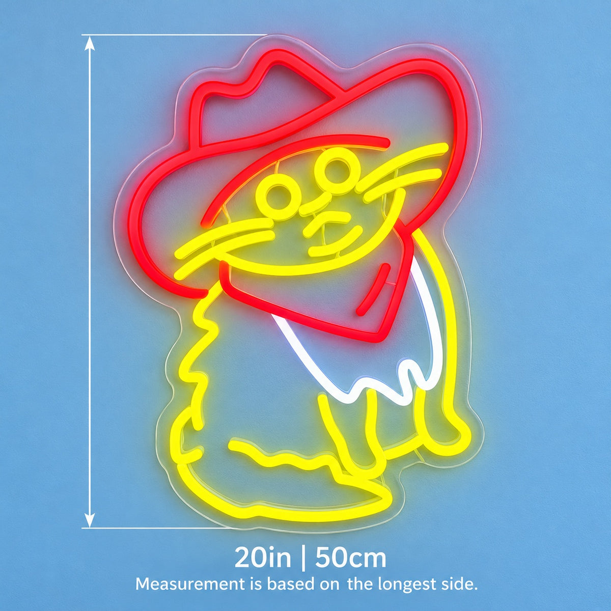 Cowboy Cat with Bandana LED Neon Sign - size guide