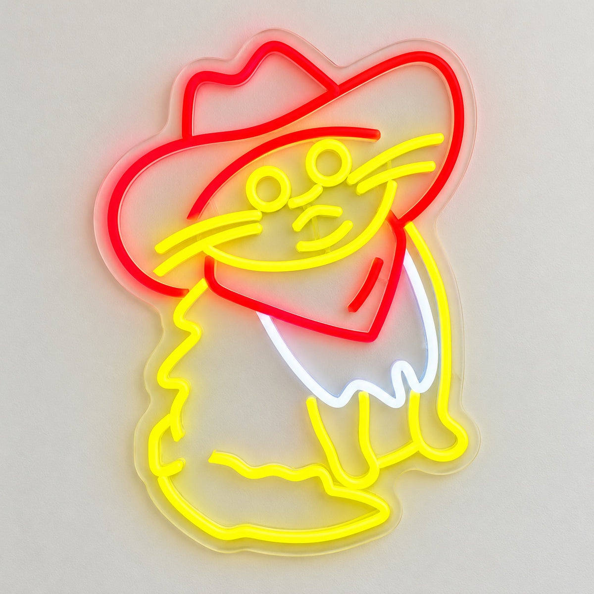 Cowboy Cat with Bandana LED Neon Sign - natural light view